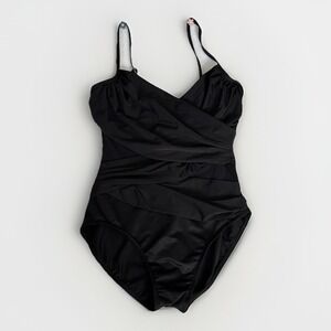 Miraclesuit Black One Piece Swimsuit Tummy Control Ruched Size 10 Slimming